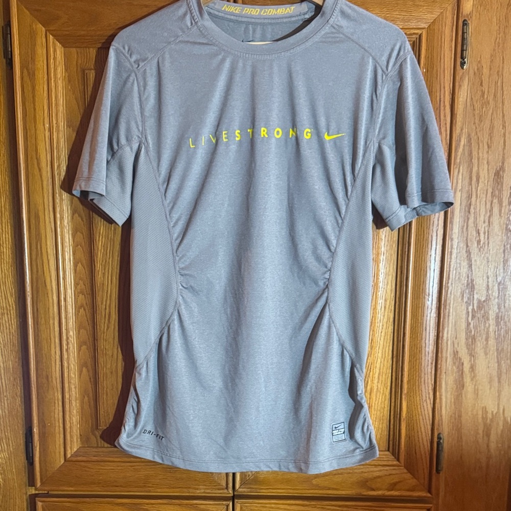 Nike Men's Gray and Yellow LIVESTRONG Tee